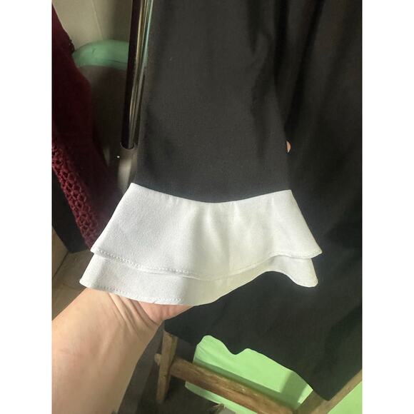 KARL LAGERFELD PARIS BLACK DRESS BABY BLUE RUFFLE CUFF WOMEN’S SIZE 10 - Picture 8 of 8